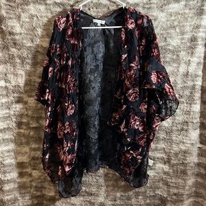 Black sheer with velvet roses cardigan